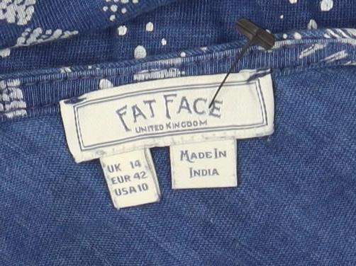 Fat Face Women's Blue Geometric Cotton Dress Size 14