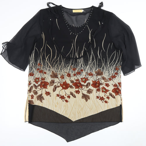 Sharon Collection Women's L Floral Blouse Beige/Black