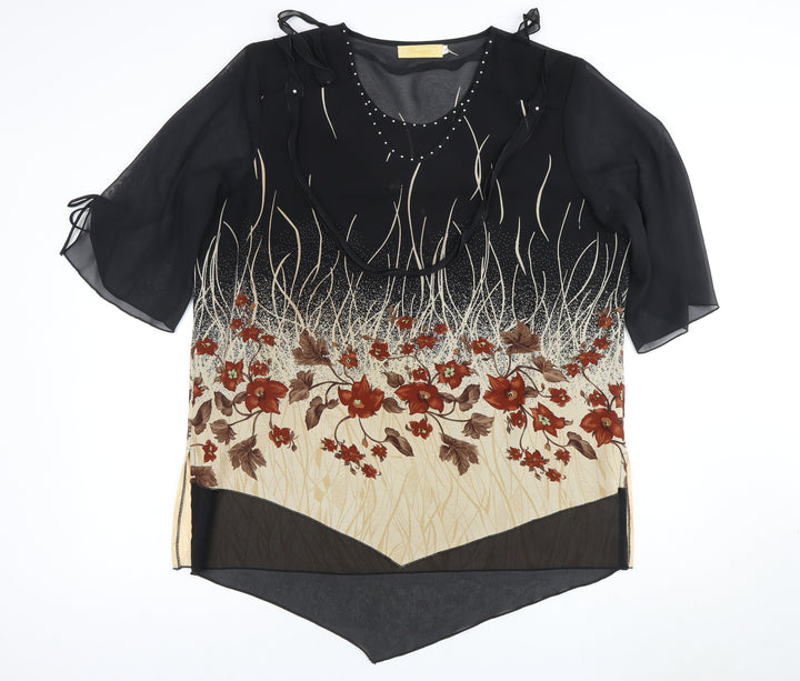 Sharon Collection Women's L Floral Blouse Beige/Black