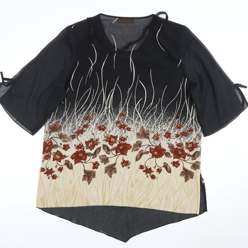 Sharon Collection Women's L Floral Blouse Beige/Black