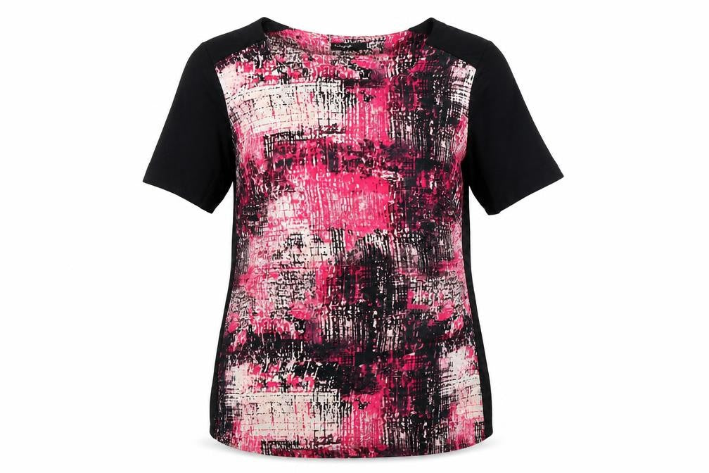 Front view of Autograph Women's Pink Geometric Short Sleeve T-Shirt