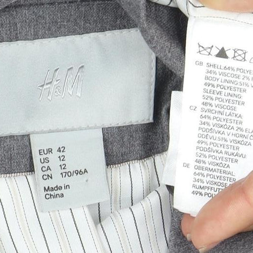 H&M Women's Grey Blazer Size 14 Notch Lapel