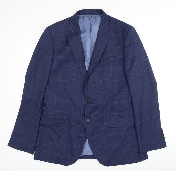 Marks and Spencer Men's Blue 42" Plaid Blazer