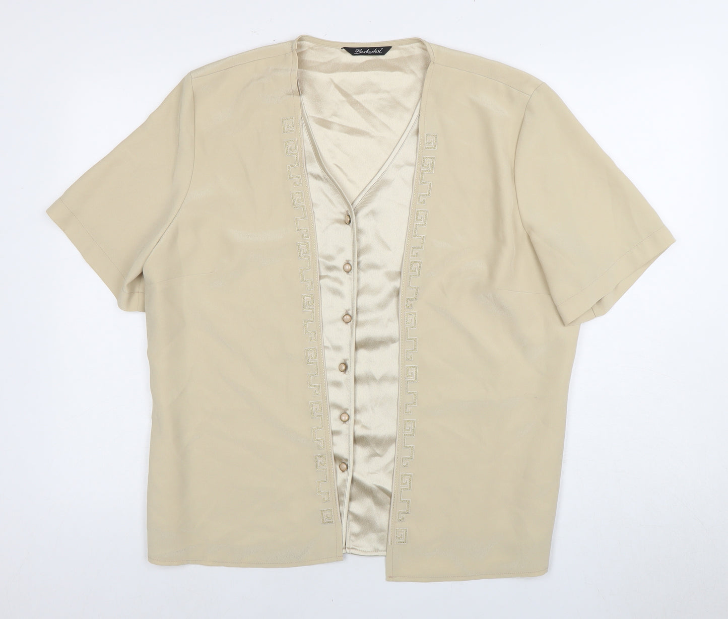 Berkertex Beige Women's Button-Up Blouse, Size 18, Short Sleeve