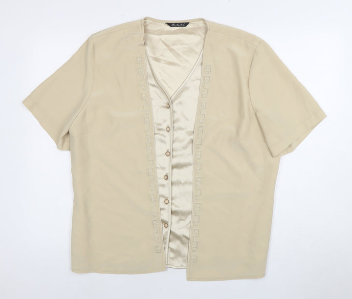Berkertex Beige Women's Button-Up Blouse, Size 18, Short Sleeve