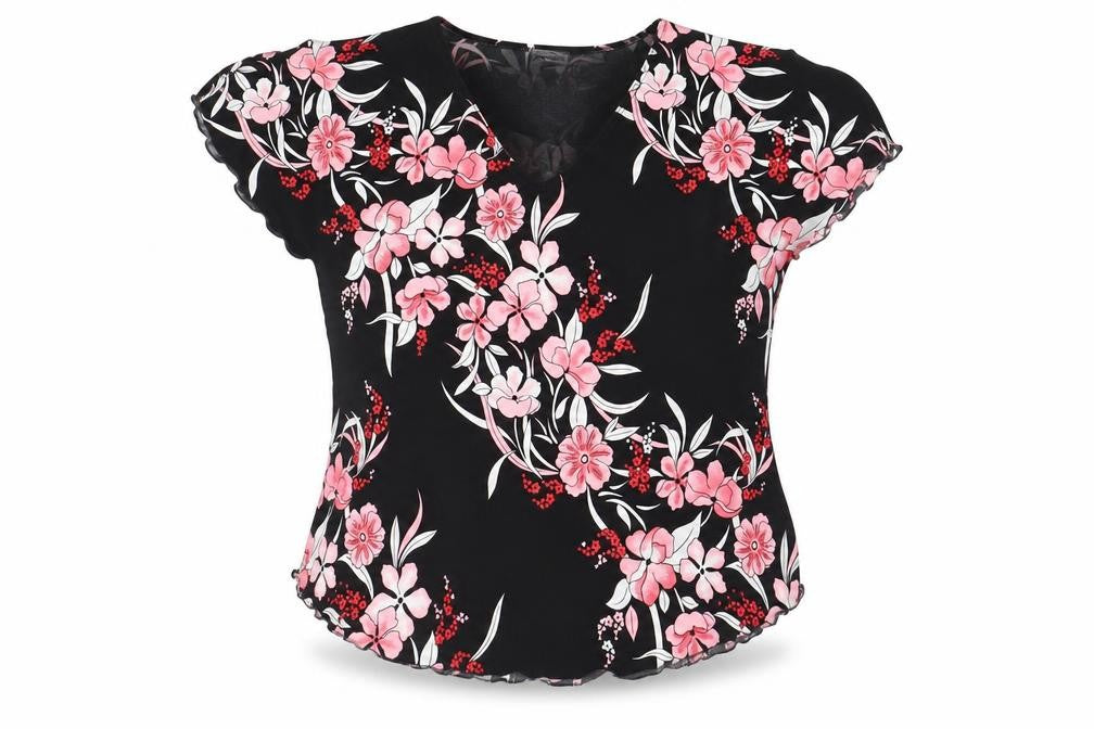 Bassini Women's Black Floral Blouse L/XL