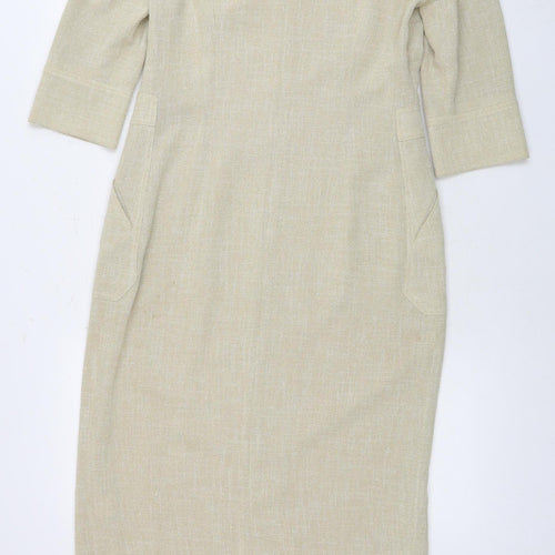 LUIS CIVIT Women's Beige Knee Length V-Neck Dress