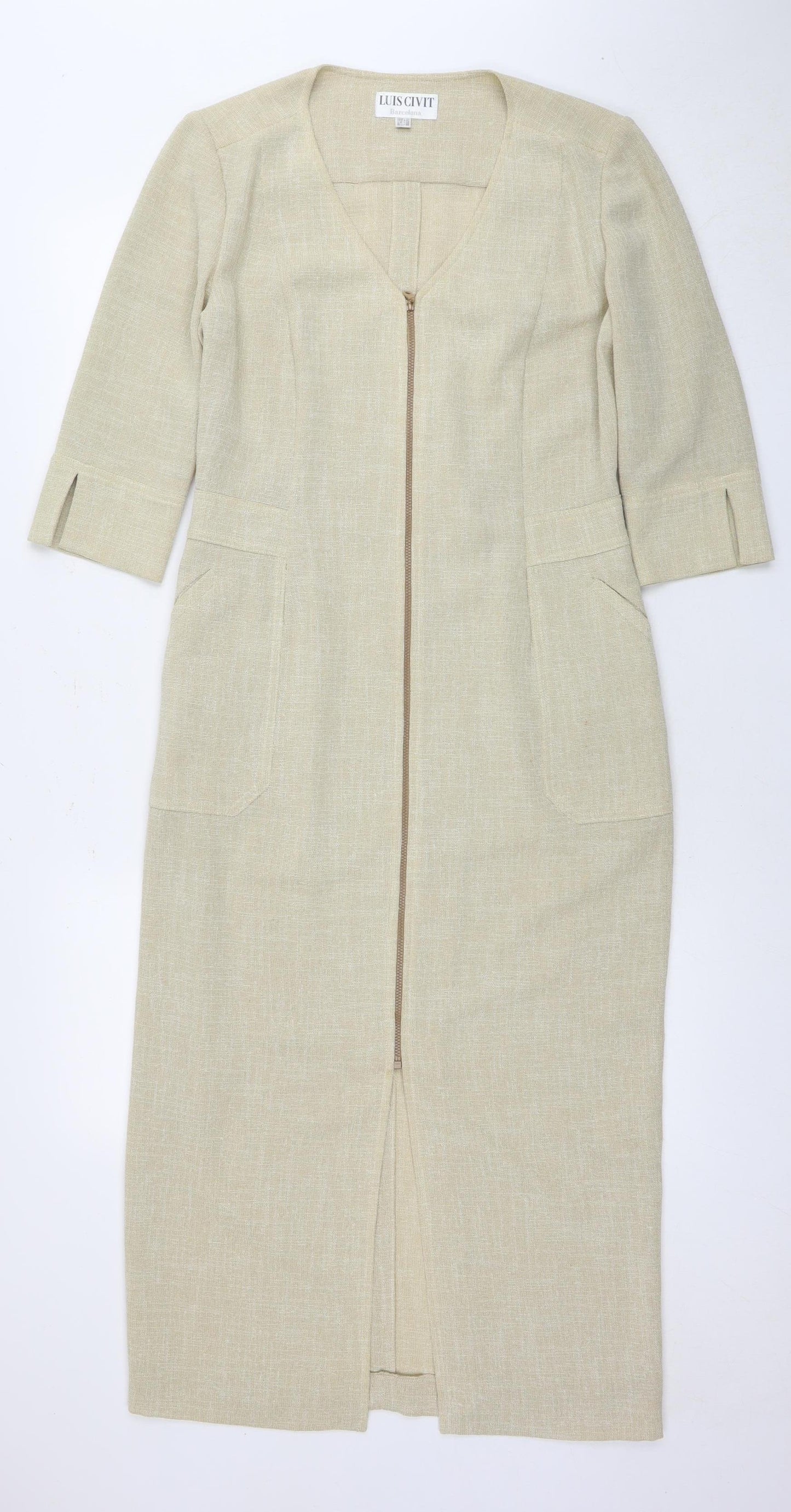 LUIS CIVIT Women's Beige Knee Length V-Neck Dress