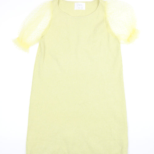 Zara Girls Green Knit Puff Sleeve Shift Dress 13-14 Years