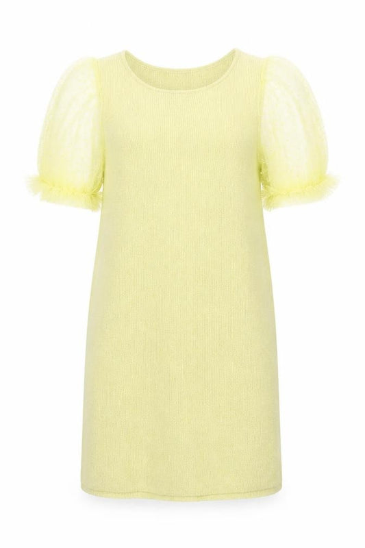 Zara Girls Green Knit Puff Sleeve Shift Dress 13-14 Years