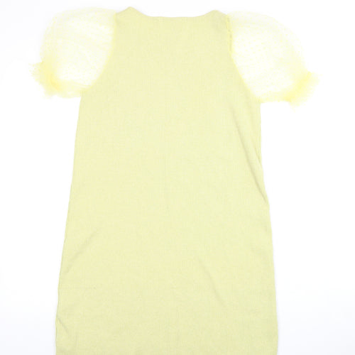 Zara Girls Green Knit Puff Sleeve Shift Dress 13-14 Years