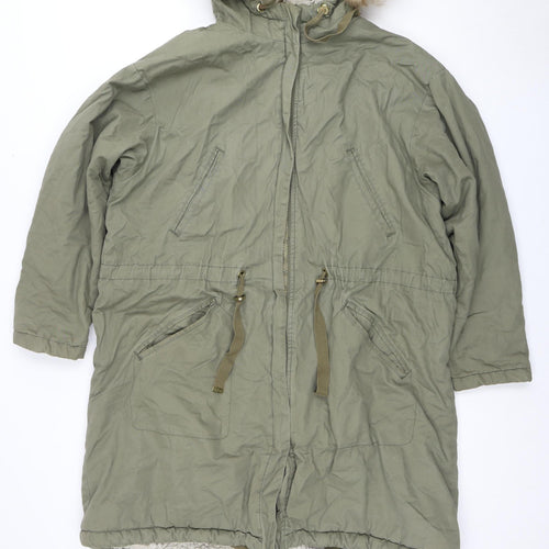 H&M Women's Green Parka Jacket, Size 12, Hooded Winter Coat