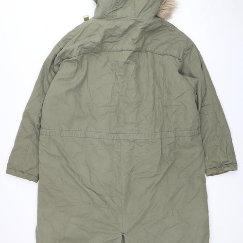 H&M Women's Green Parka Jacket, Size 12, Hooded Winter Coat