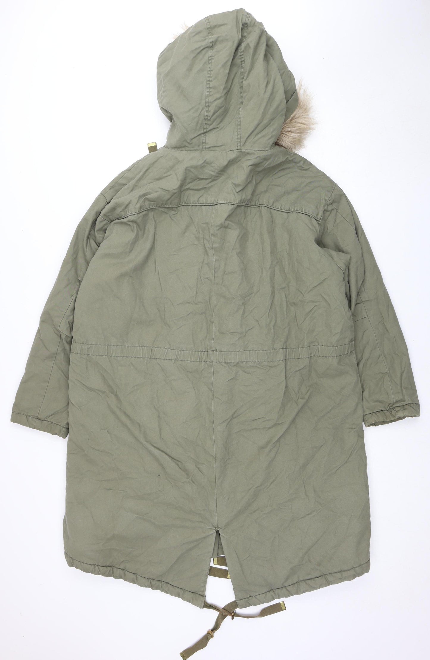 H&M Women's Green Parka Jacket, Size 12, Hooded Winter Coat