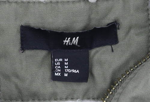 H&M Women's Green Parka Jacket, Size 12, Hooded Winter Coat