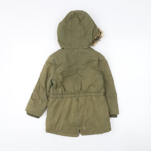 FatFace Girls Green Parka Coat 4-5 Years Faux Fur Hooded