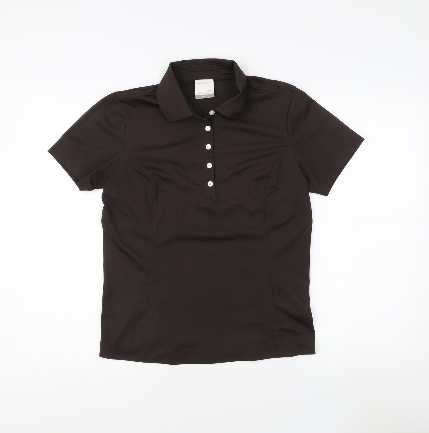 Nike Women's Brown Polo Shirt - M, Short Sleeve, Dri-Fit