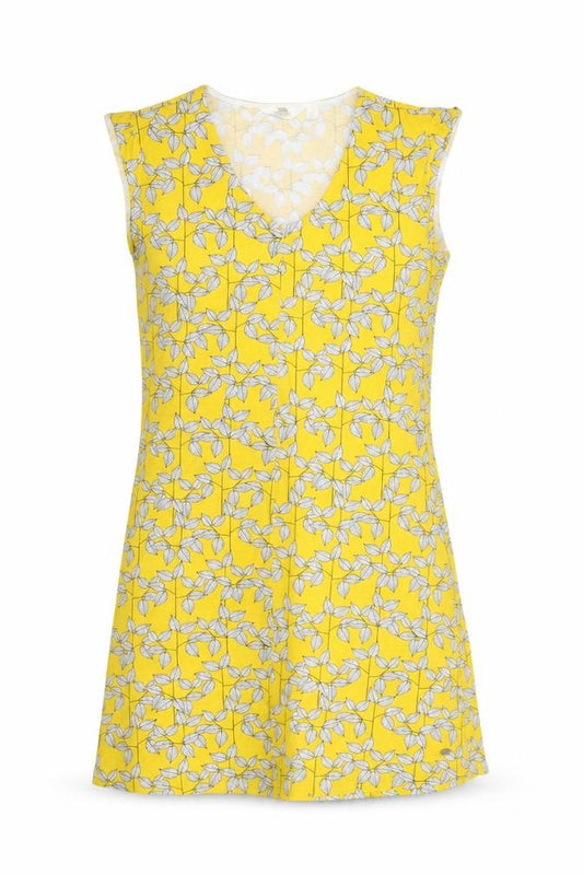 Front view of Trespass Women's Yellow Floral Sleeveless Dress UK 14