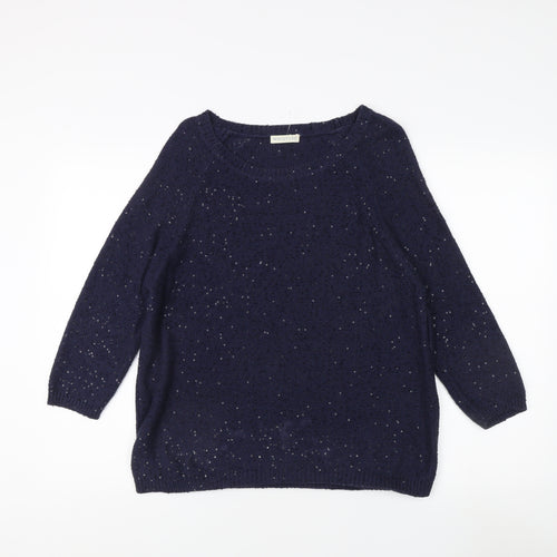 Whistles Women's Blue Cotton Silk Pullover Jumper Size 8
