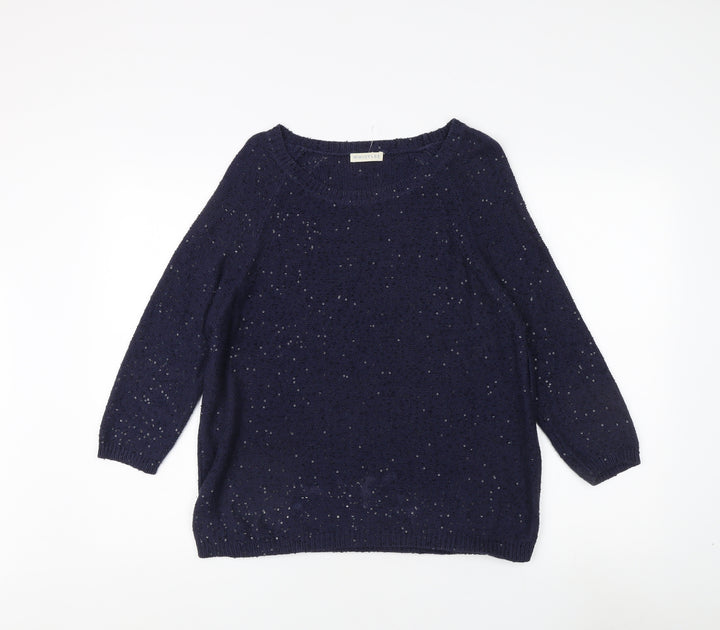Whistles Women's Blue Cotton Silk Pullover Jumper Size 8