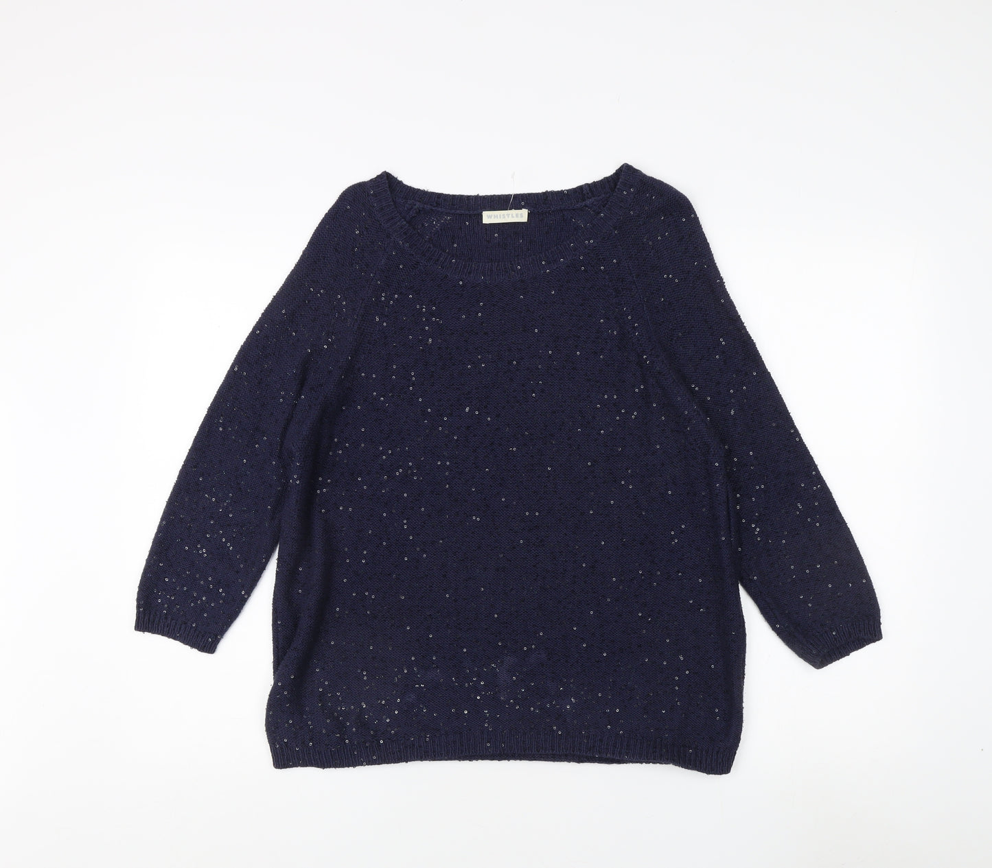 Whistles Women's Blue Cotton Silk Pullover Jumper Size 8