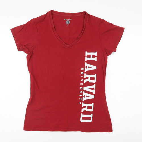 Champion Women's Red T-Shirt, Medium, V-Neck Casual