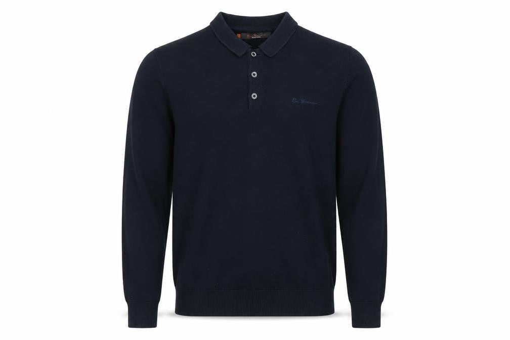 Front view of Ben Sherman Men's Blue polo Jumper, size Small.