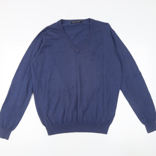 Woolovers Men's Blue V-Neck Cashmere Blend Jumper M