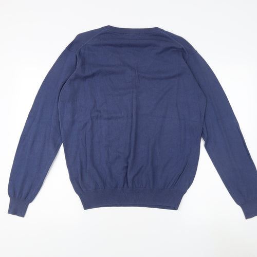 Woolovers Men's Blue V-Neck Cashmere Blend Jumper M