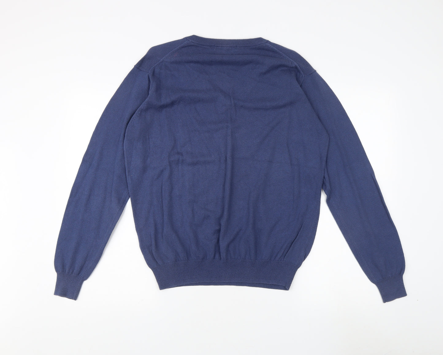 Woolovers Men's Blue V-Neck Cashmere Blend Jumper M