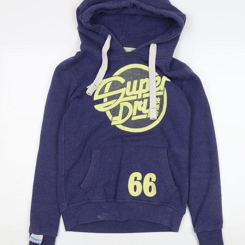 Superdry Women's Blue Hoodie, Size S, Logo Accent