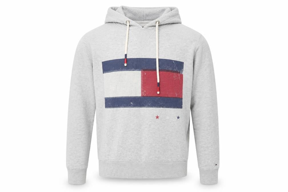 Front view of Hilfiger Denim Men's Grey Pullover Hoodie S