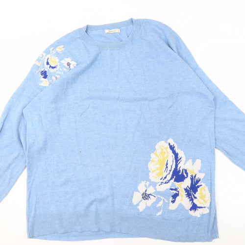 WoolOvers Women's Blue Floral Merino Pullover XL