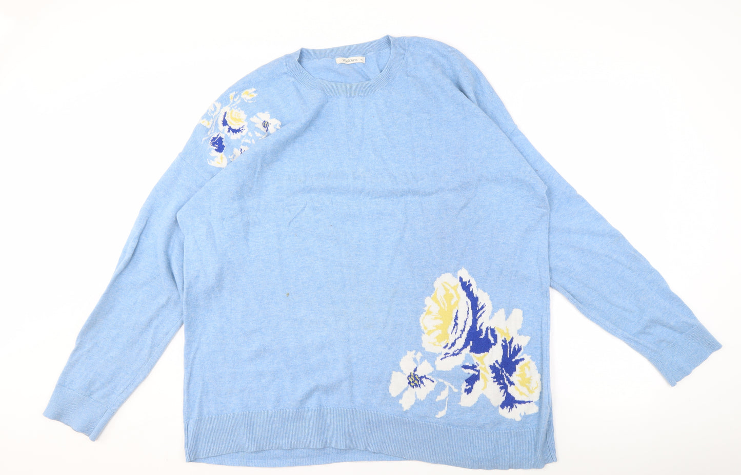 WoolOvers Women's Blue Floral Merino Pullover XL