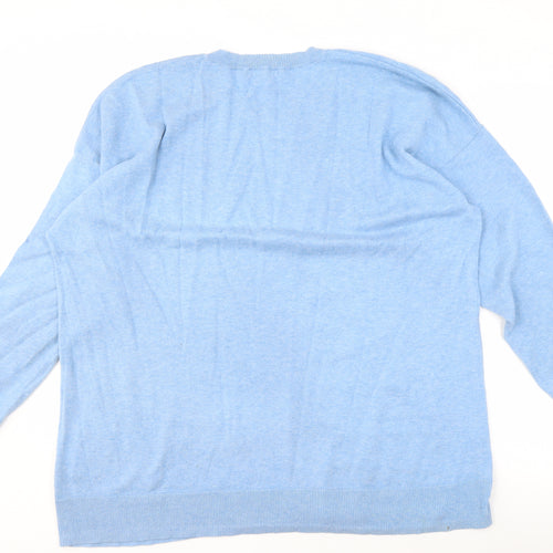 WoolOvers Women's Blue Floral Merino Pullover XL