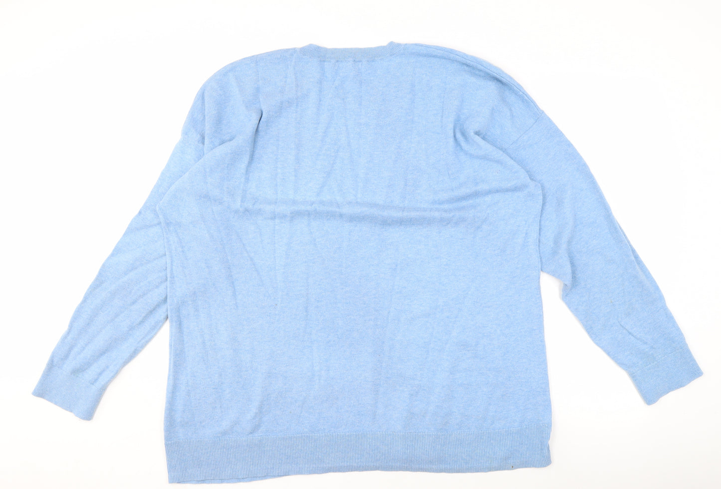 WoolOvers Women's Blue Floral Merino Pullover XL