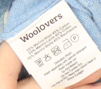 WoolOvers Women's Blue Floral Merino Pullover XL