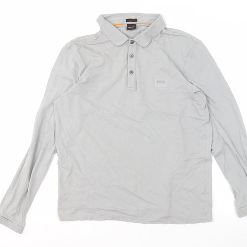 BOSS Men's Slim Fit Grey Long Sleeve Polo XL