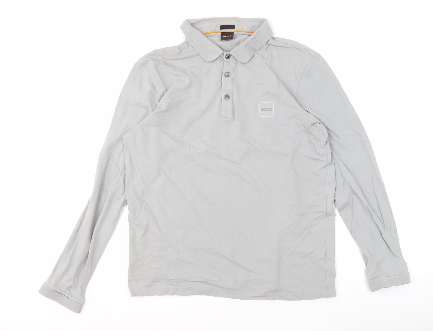 BOSS Men's Slim Fit Grey Long Sleeve Polo XL