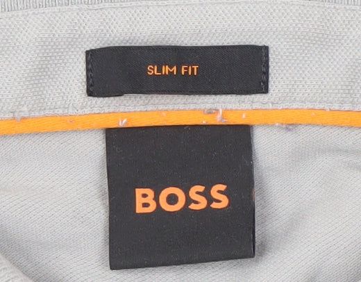BOSS Men's Slim Fit Grey Long Sleeve Polo XL