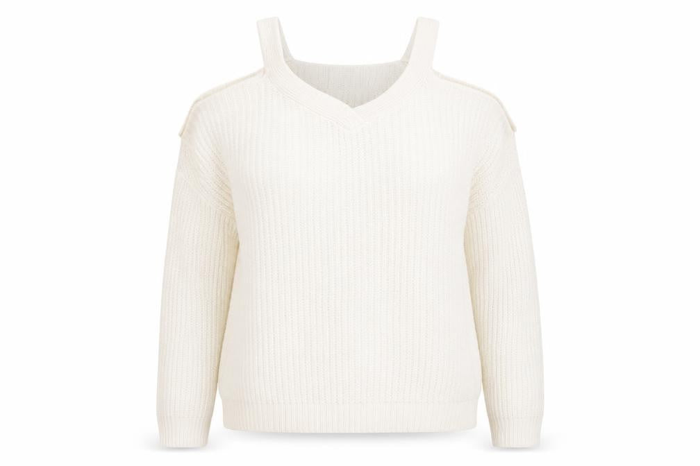 Front view of Vero Moda Women's Ivory V-Neck Knit Jumper, size S