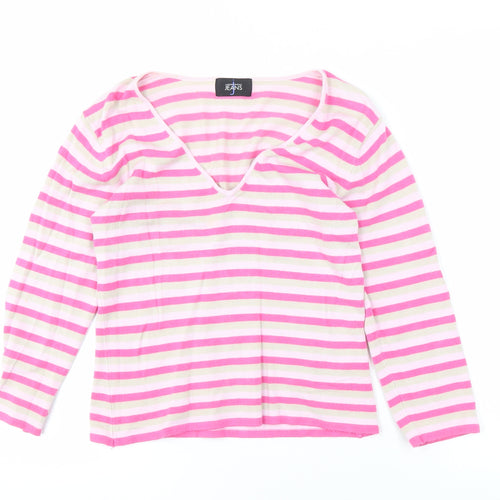 Jasper Conran Women's Pink Striped Long Sleeve V-Neck Tee