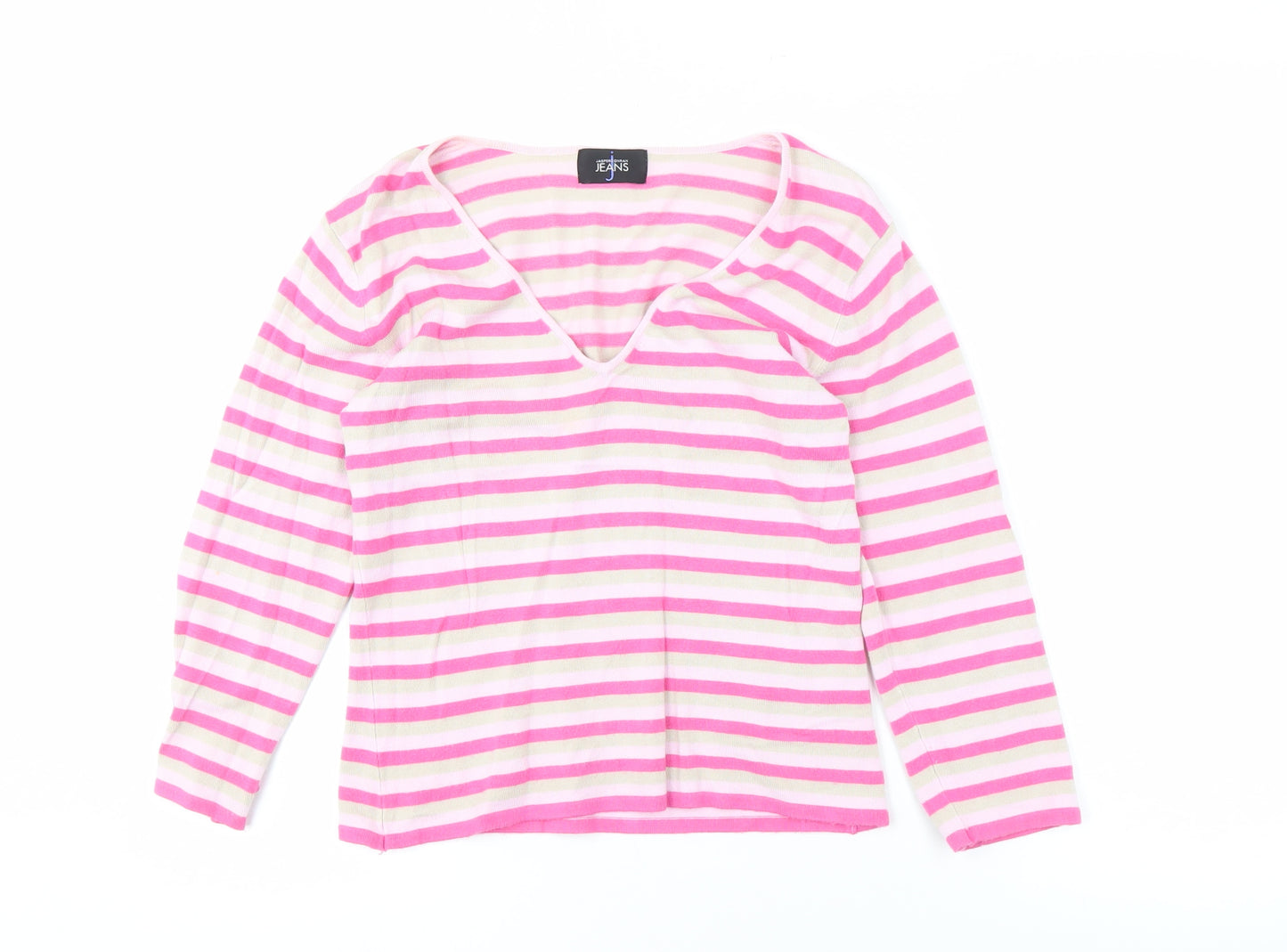 Jasper Conran Women's Pink Striped Long Sleeve V-Neck Tee