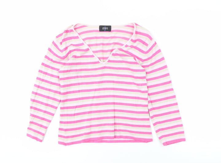 Jasper Conran Women's Pink Striped Long Sleeve V-Neck Tee