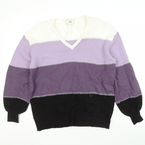 C&A Women's Multicoloured V-Neck Pullover Jumper M