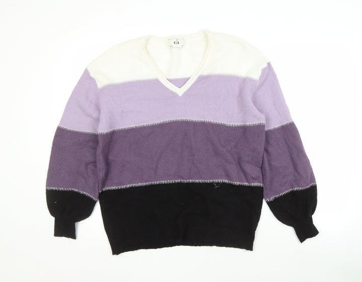 C&A Women's Multicoloured V-Neck Pullover Jumper M