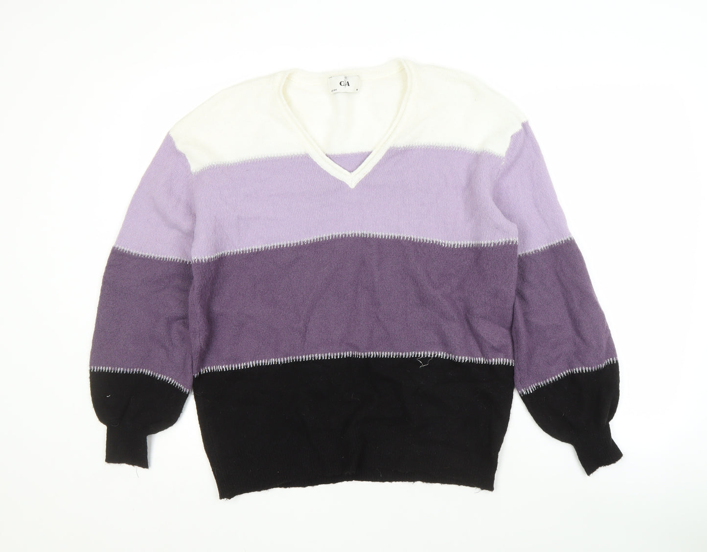 C&A Women's Multicoloured V-Neck Pullover Jumper M