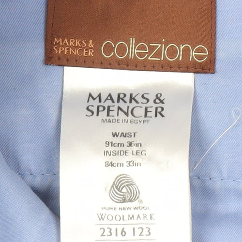 Marks and Spencer Men's Blue Wool Trousers Size 36/33