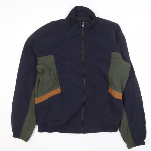 New Look Men's Blue Nylon Jacket, Size S, Stand-Up Collar