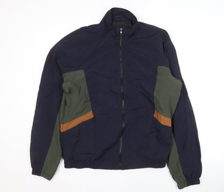 New Look Men's Blue Nylon Jacket, Size S, Stand-Up Collar